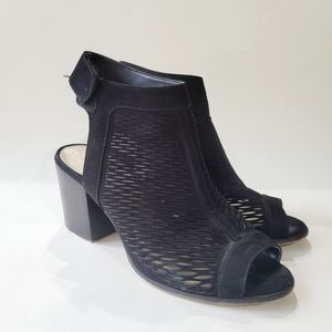 Vince Camuto Black Suede Peep Toe Chunky Heel Size 8.5